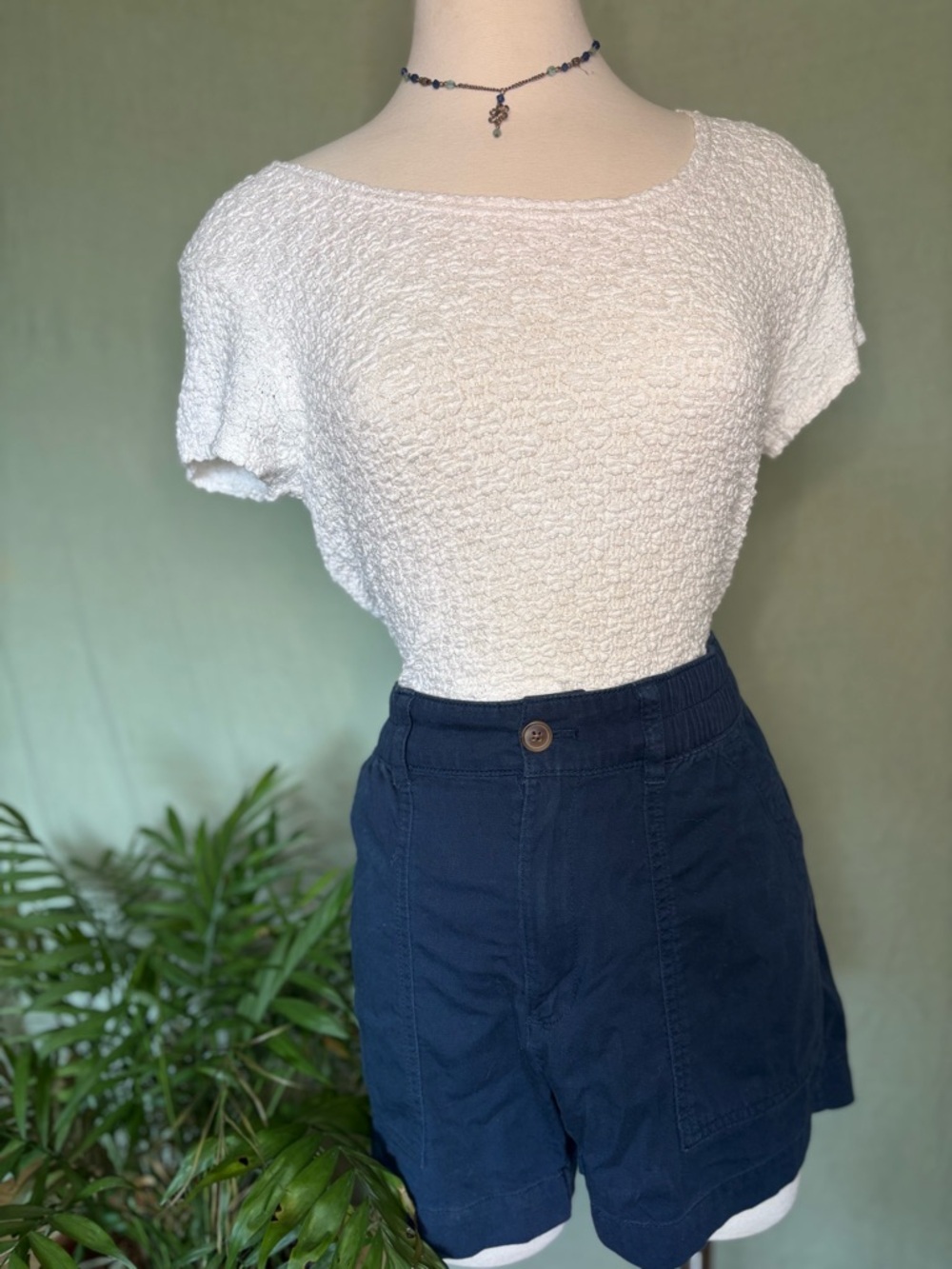 White Textured Short Sleeve Tee
